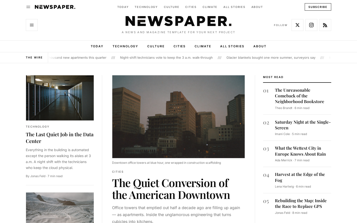 Newspaper template — live preview